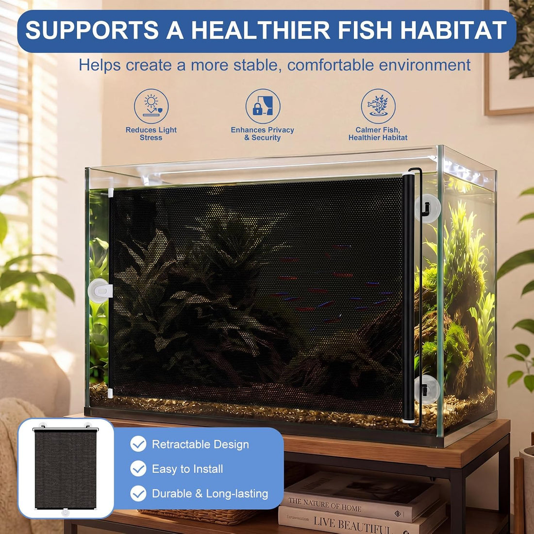 Mifoci Aquarium Light Blocker Retractable Fish Tank Background