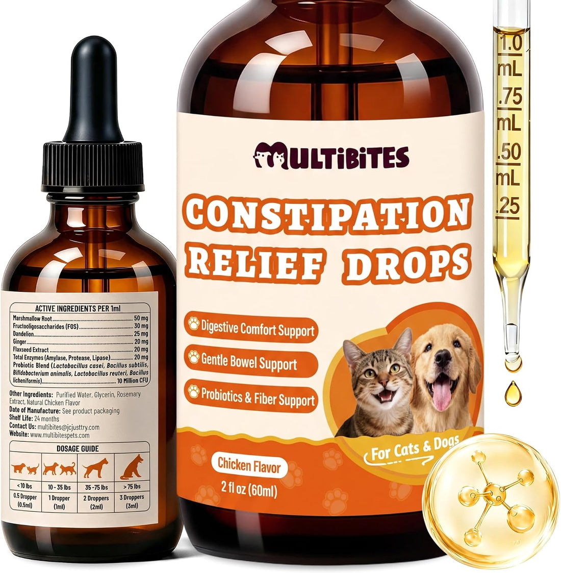 Cat & Dog Probiotics for Constipation Relief & Gut Health 2fl oz