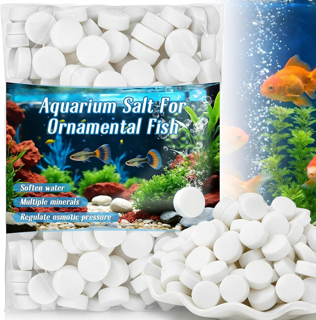 MAQIHAN 150 Tablets Aquarium Salt - Freshwater Tank & Koi Pond Salt