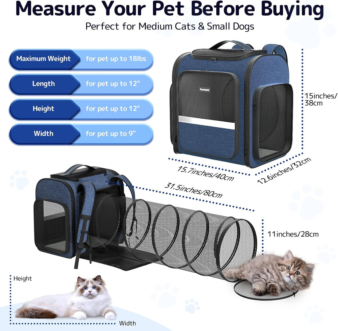 Pawtners Cat Backpack with Play Tunnel, Design for Carrying Playing
