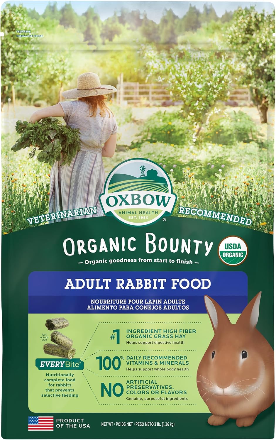 Oxbow Organic Bounty Adult Rabbit Food, Organic Rabbit Pellets, USA