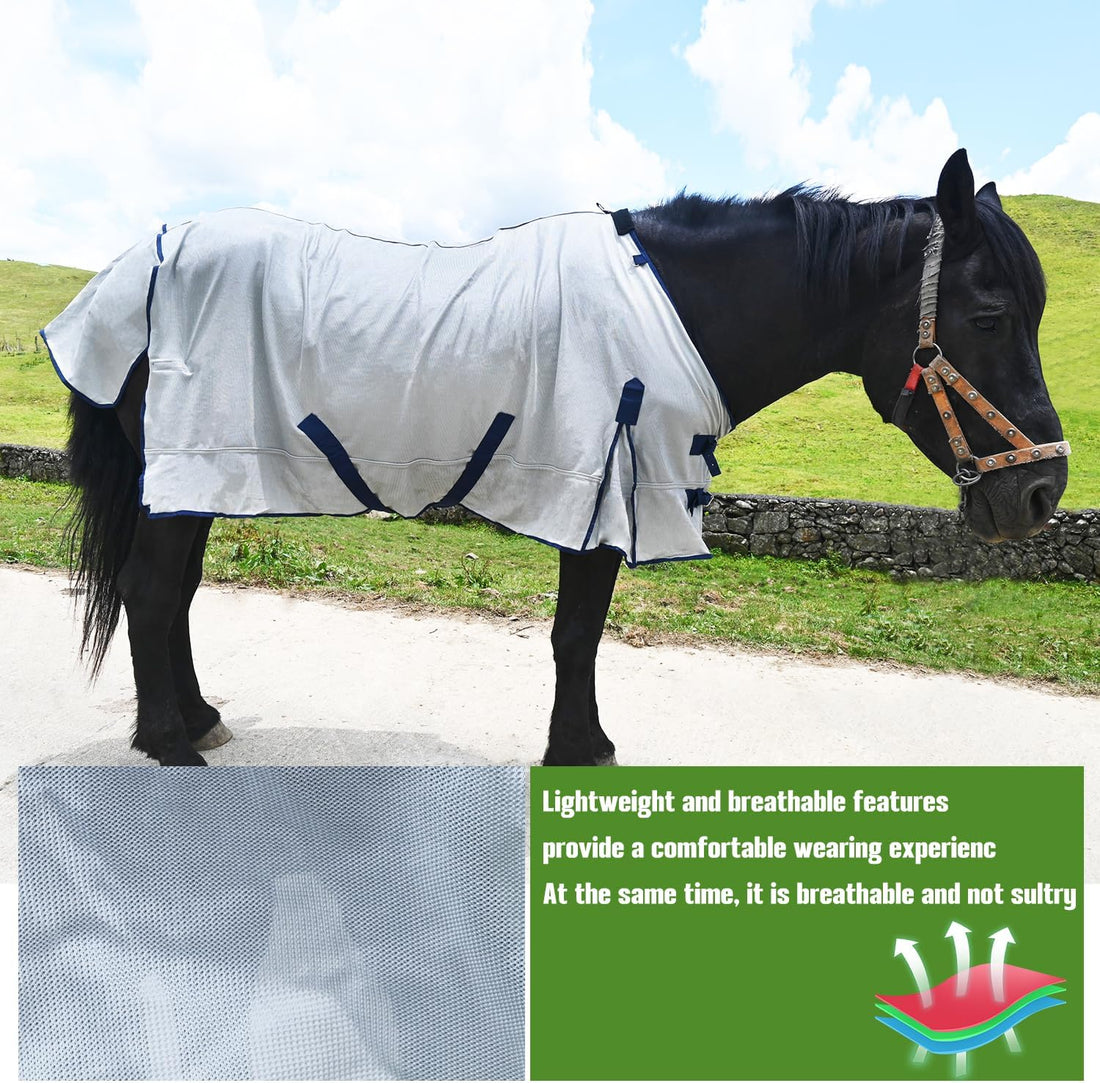 Horse Fly Sheet-Soft Mesh Summer Protection-Grey-66inch