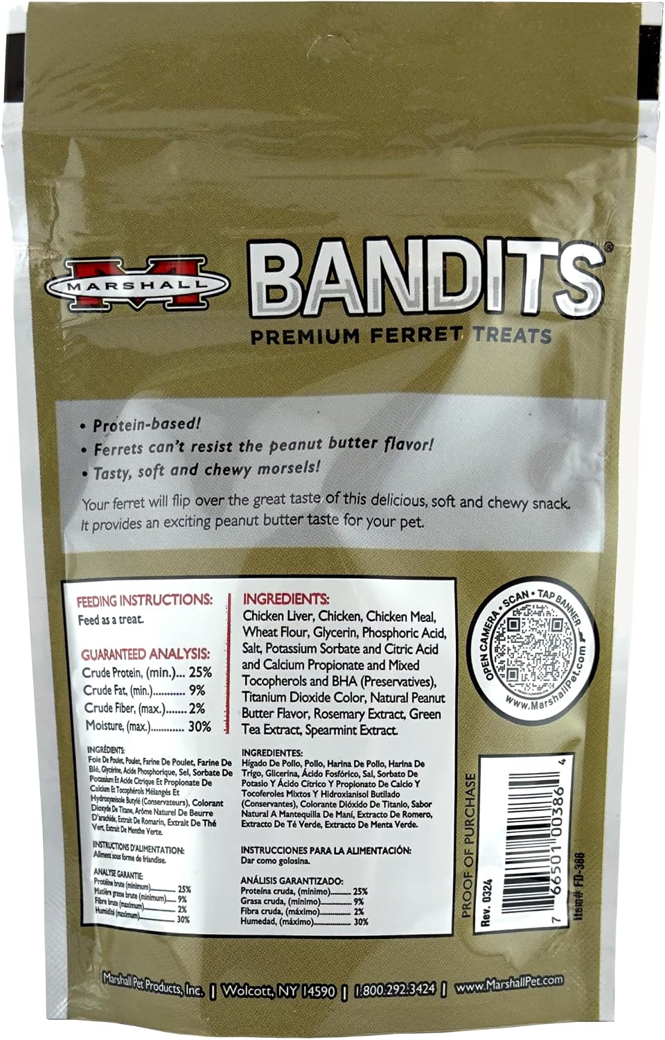 Marshall Bandits Premium Ferret Treats – Peanut Butter Flavor – 3 oz