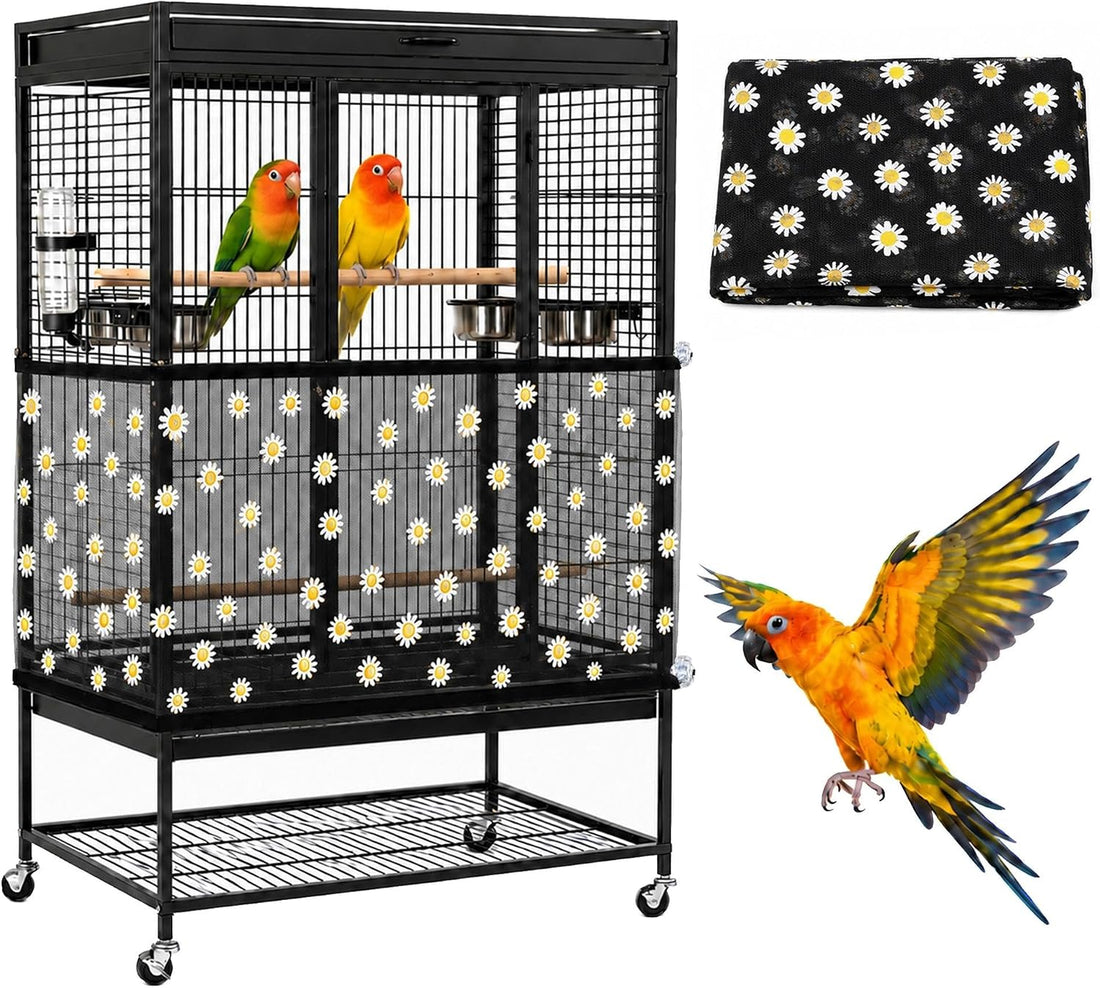 Large Bird Cage Seed Catcher Adjustable Nylon Mesh Bird Cage Net Cover