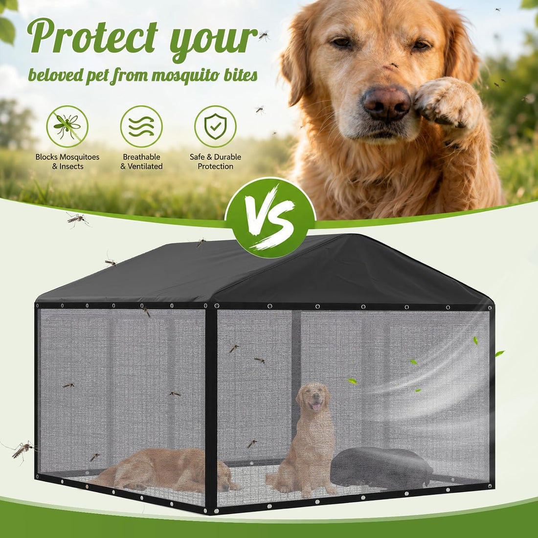 Outdoor Dog Kennel Side Shade Screen Only, Fits 8' x 4' x 6' Cage