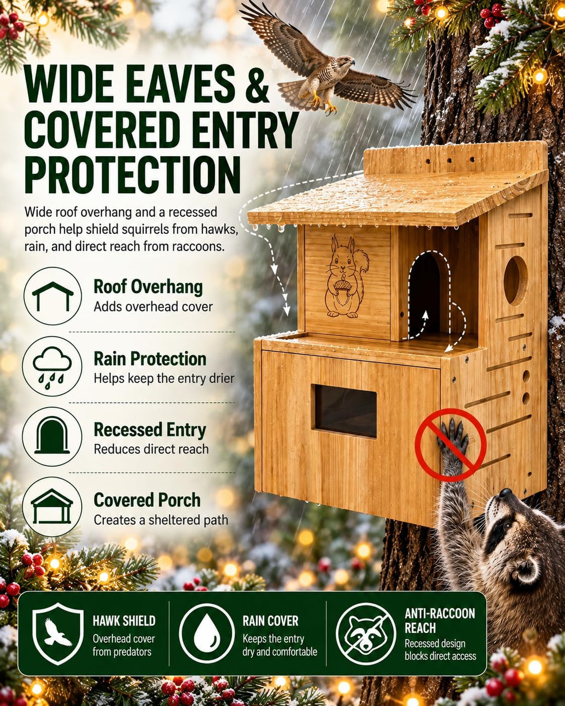 Large Squirrel House for Outside, Fir Wood Squirrel Box with Window