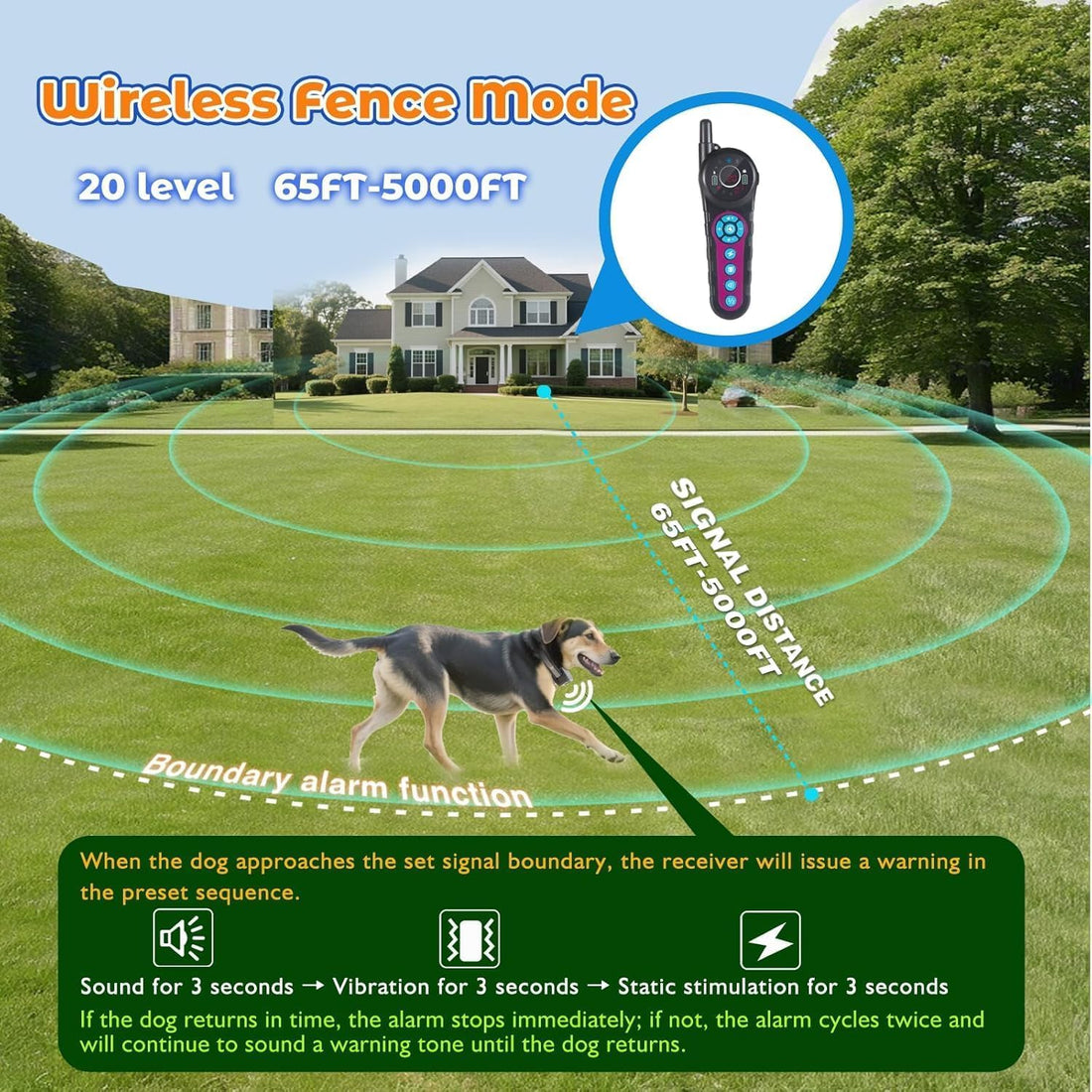 DOTSTAR Wireless Dog Fence Pet Electronic Training Collar 2-in-1