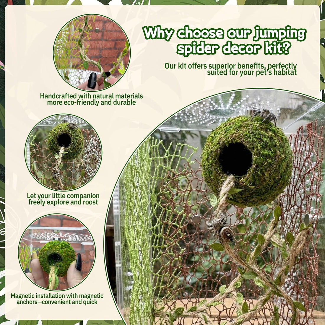 Magnetic Jumping Spider Accessories-Moss Hideout with Rope & Bridge