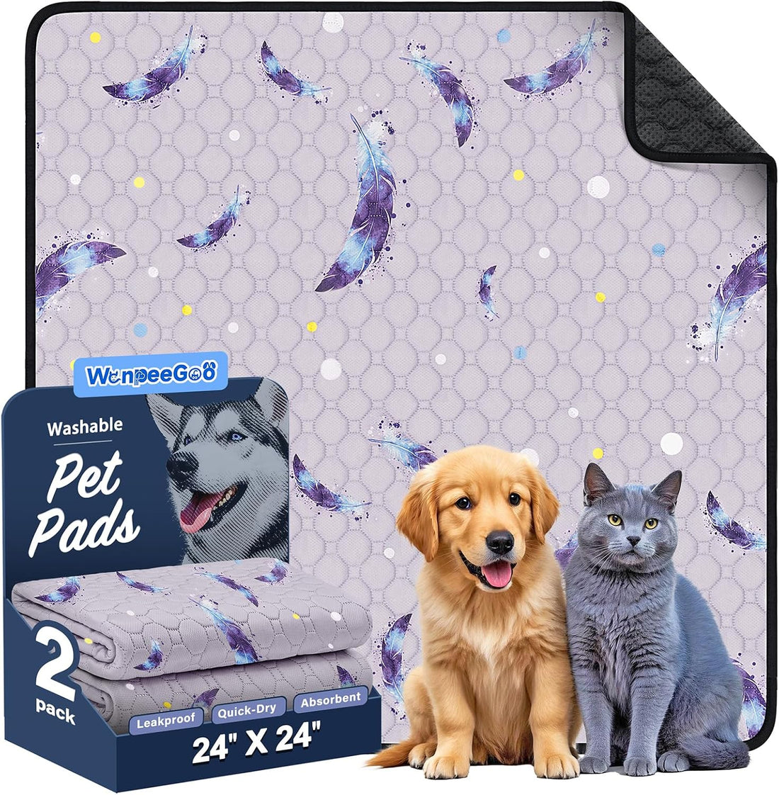 Washable Dog Pee Pads, Non-Slip Waterproof, 36 x 41 in, 2 Pack