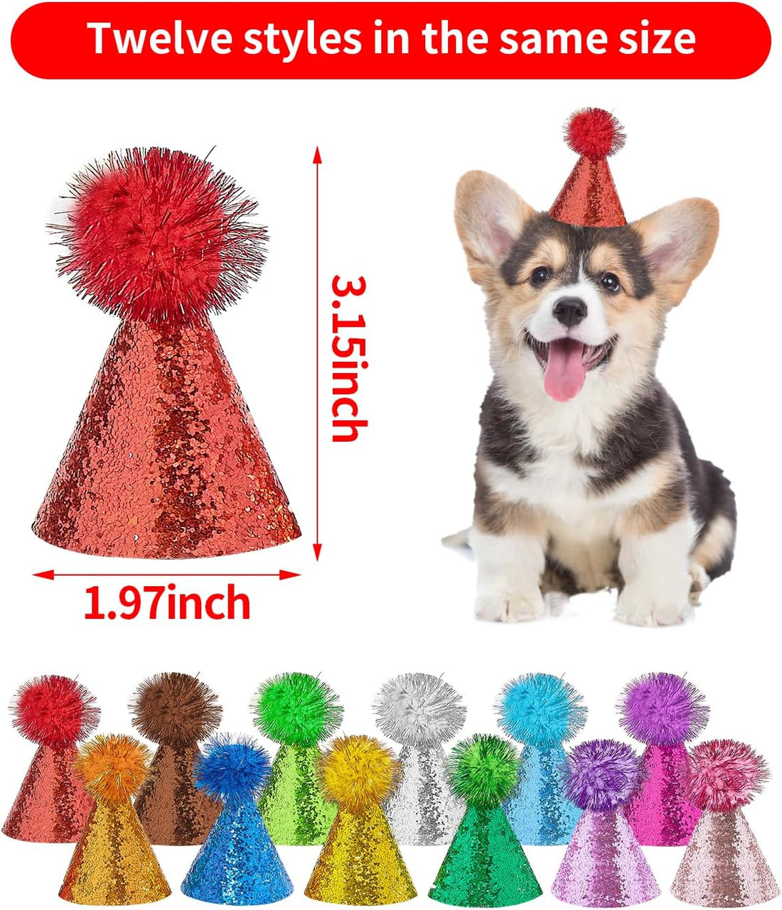 PET SHOW 12 Pack Mini Small Dog Hats Cat Birthday Party Hat Rabbit