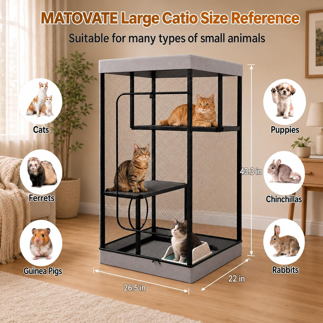 Extra Large Catio Outdoor Cat Enclosure Cat Cage 45"× 26.5" × 43.3"