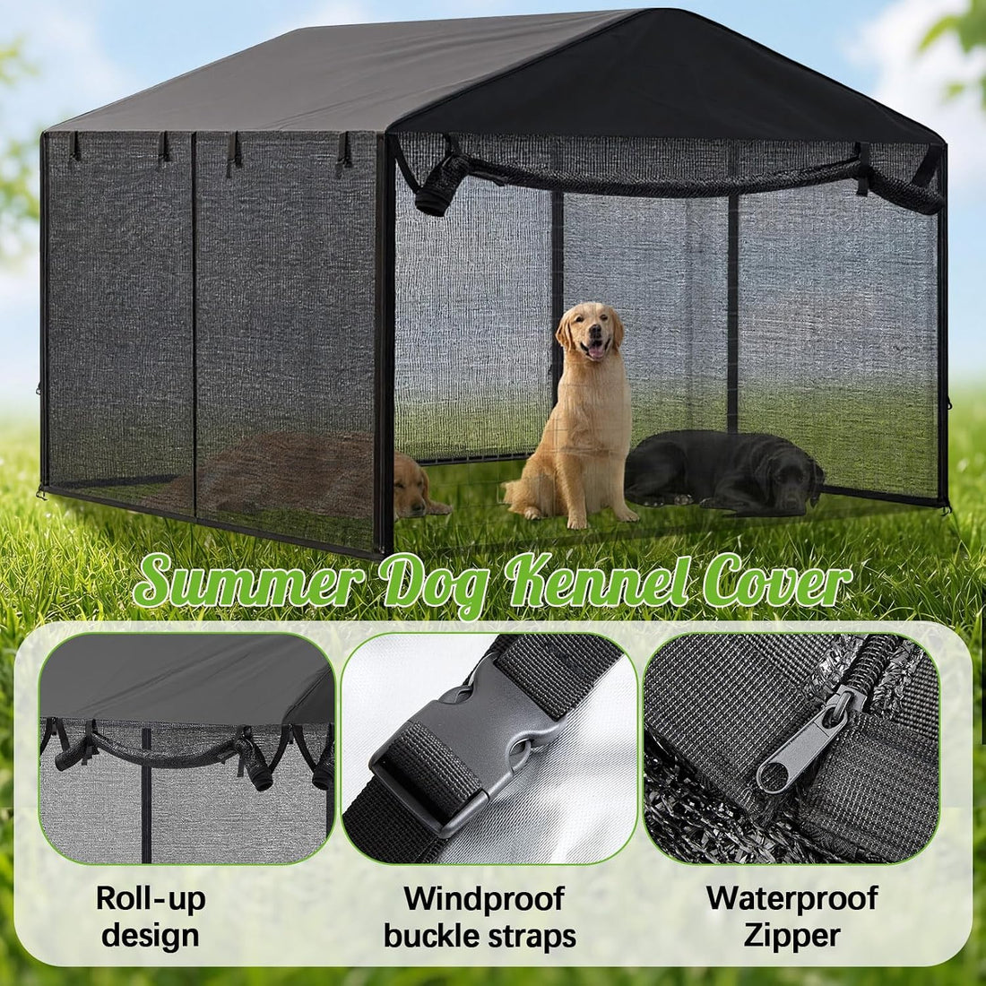 Outdoor Dog Kennel Cover with Full Coverage Mosquito Net for 6.5'd x