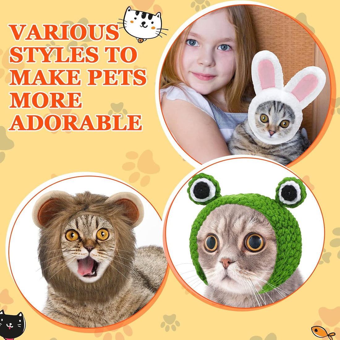 Reginary 10 Pcs Cat Hat Adjustable Animal Fruit Pet Headwear