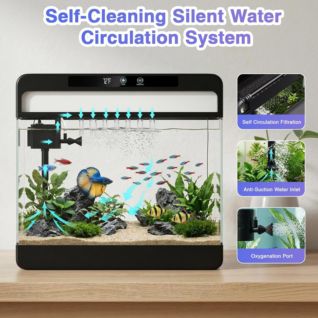 3 Gallon Fish Tank Starter Kit, Beginner Aquarium for Betta, Black