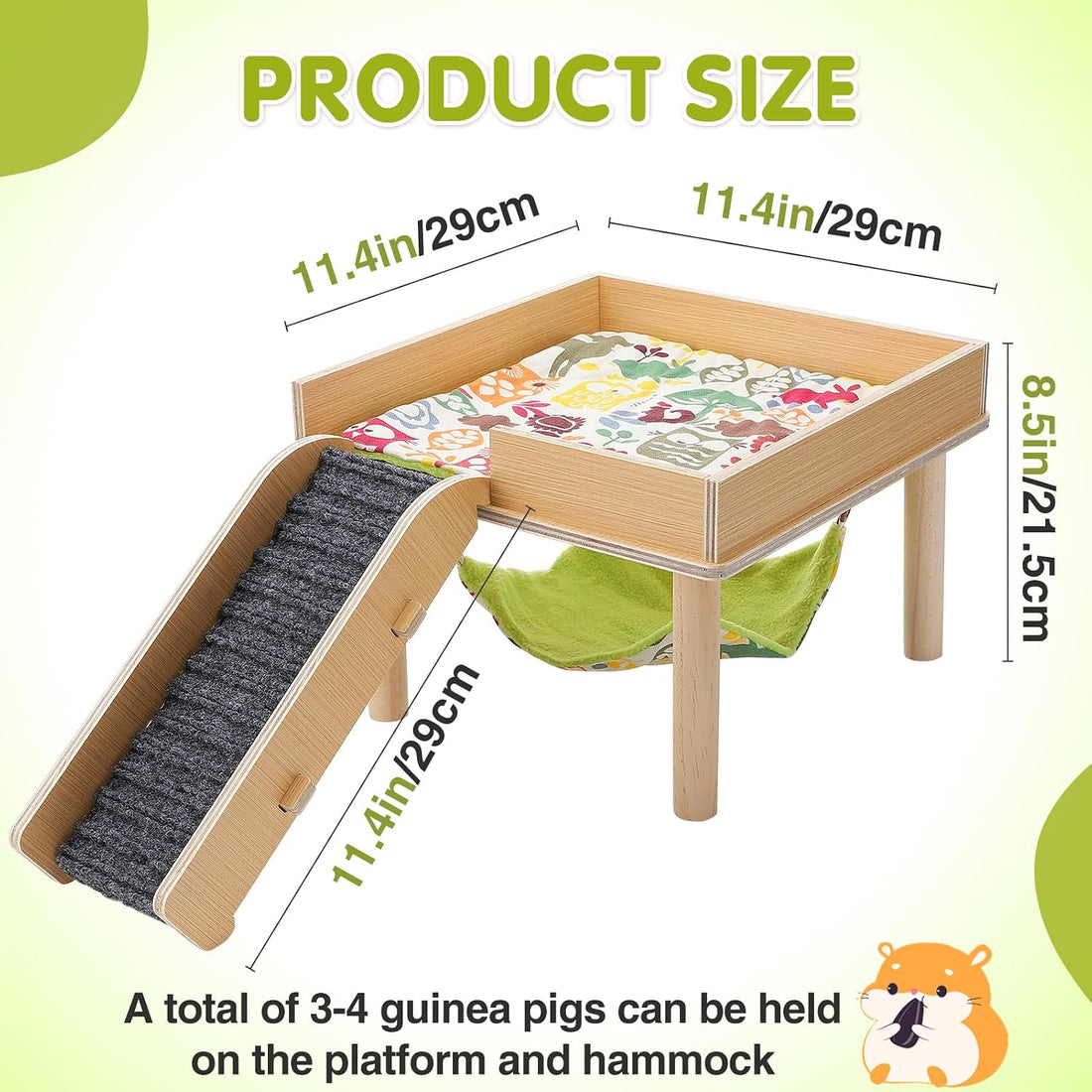 MEWTOGO Wooden Guinea Pigs Hammock with Platform