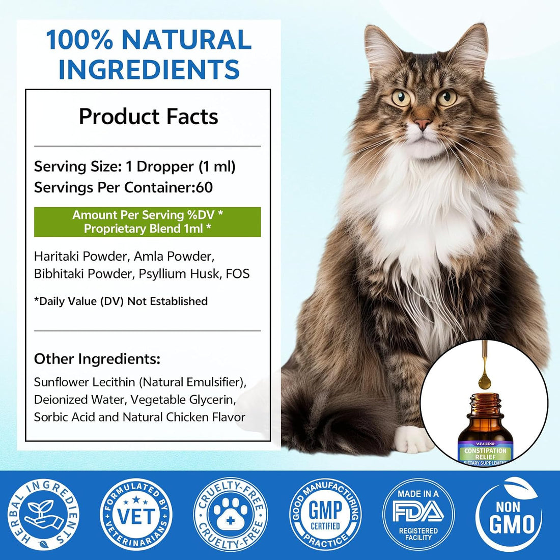 Cat Constipation Relief, Promotes Digestive Chicken Flavor Health 60