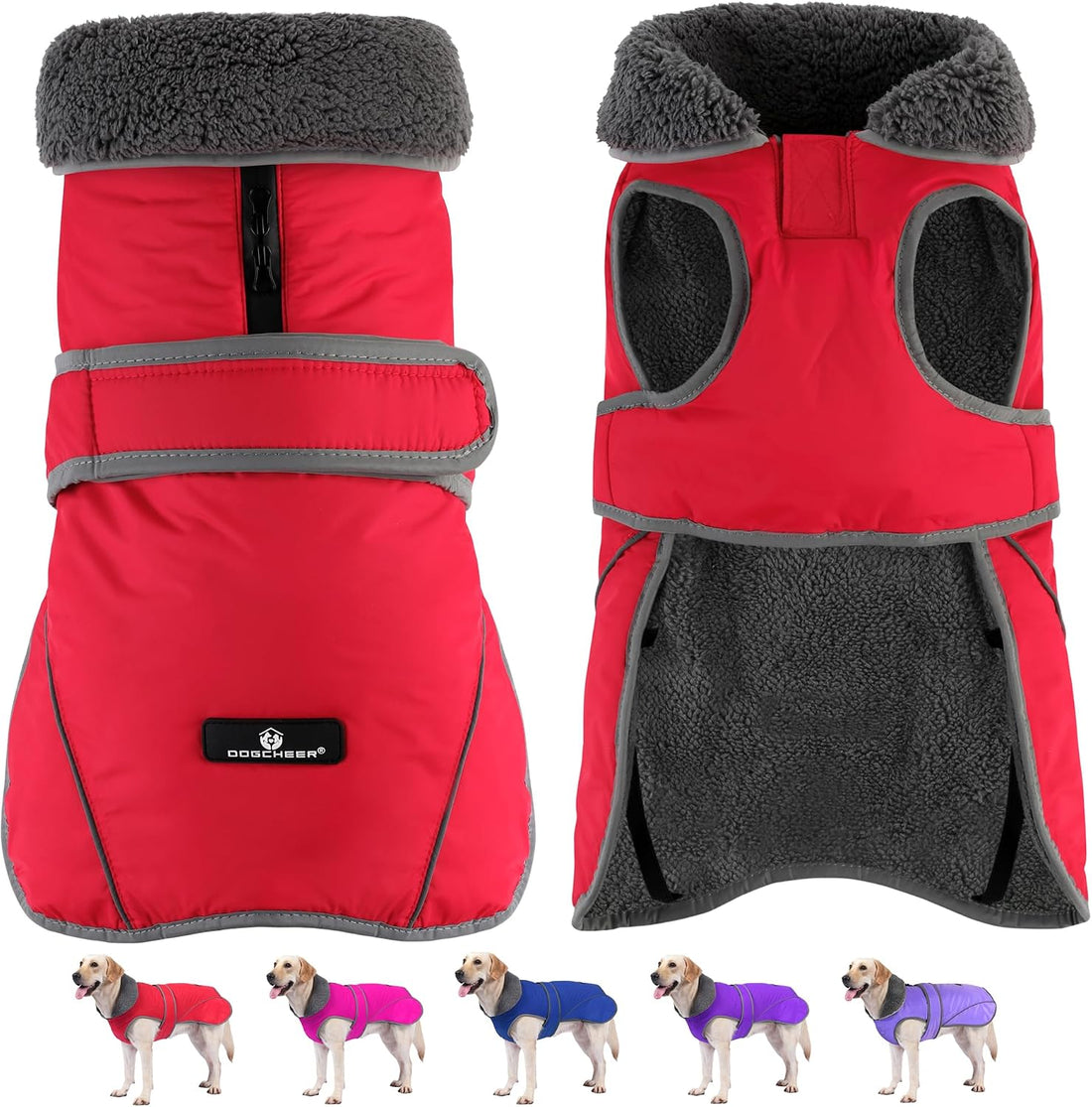 Dogcheer Dog Winter Coat, Waterproof Dog Jacket with Zipper Leash