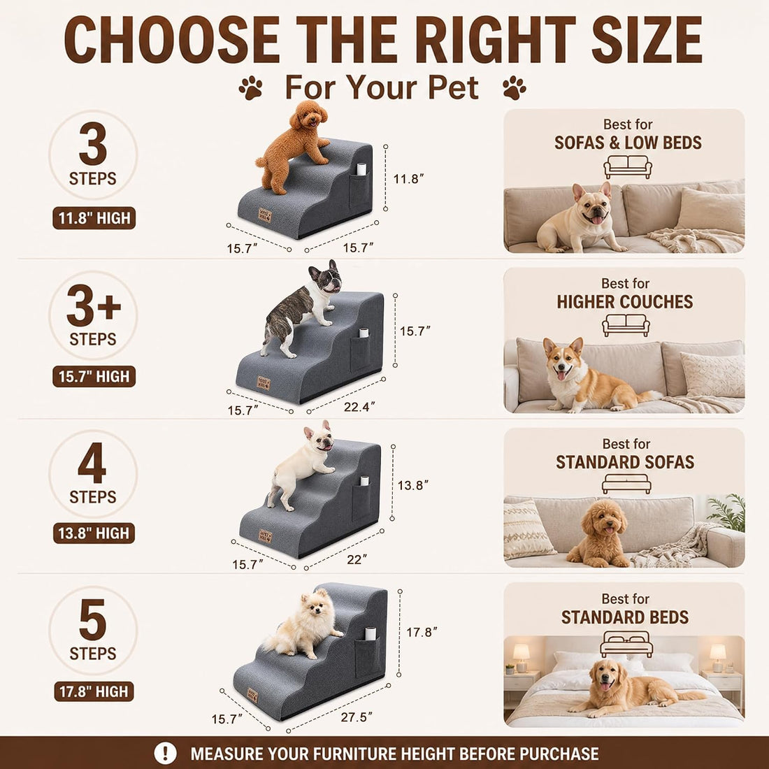 3-Step Dog Stairs for Small Dogs & Cats
