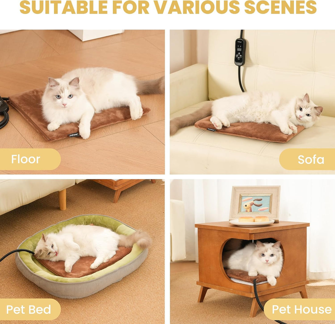 Cat Heating Pad, Heated Cat Bed, 5 Temps & Timer, MET Safety Listed
