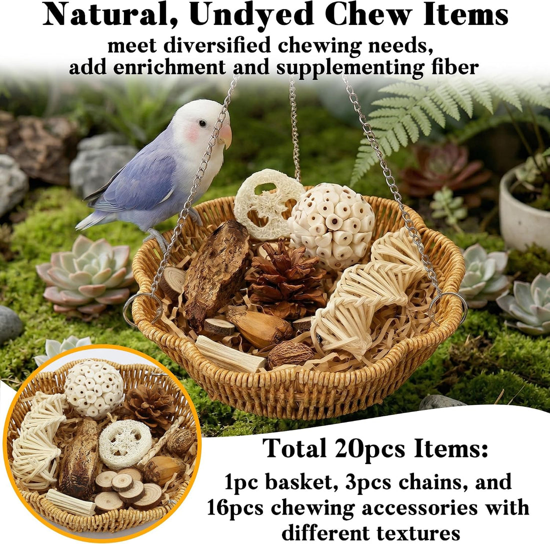 Jevnd 20Pcs Bird Foraging Toy Set with Hanging Basket