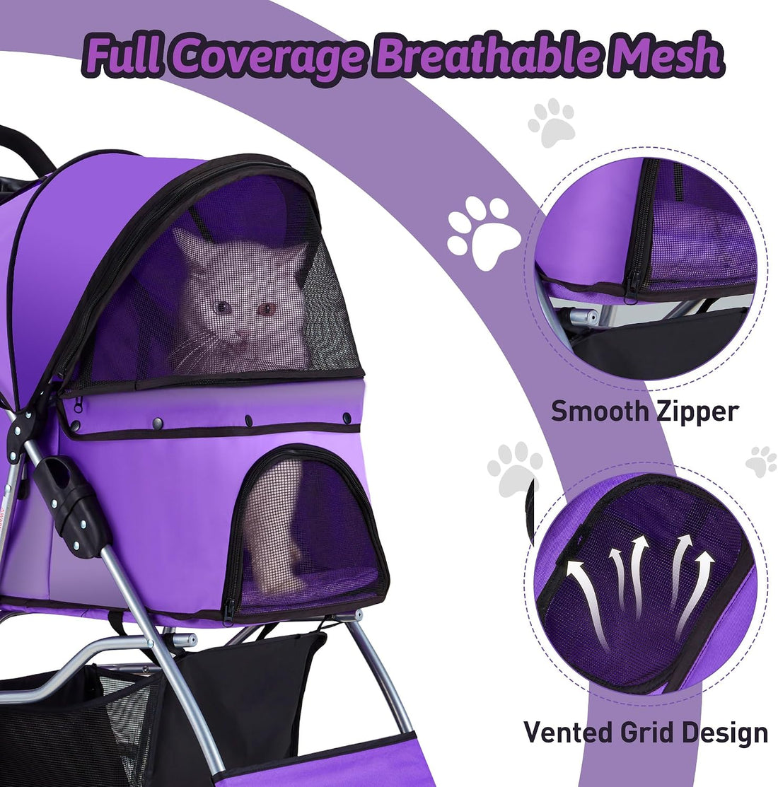 Azaeahom Pet Stroller, 4 Wheels Pet Strolling Cart for Medium/Small