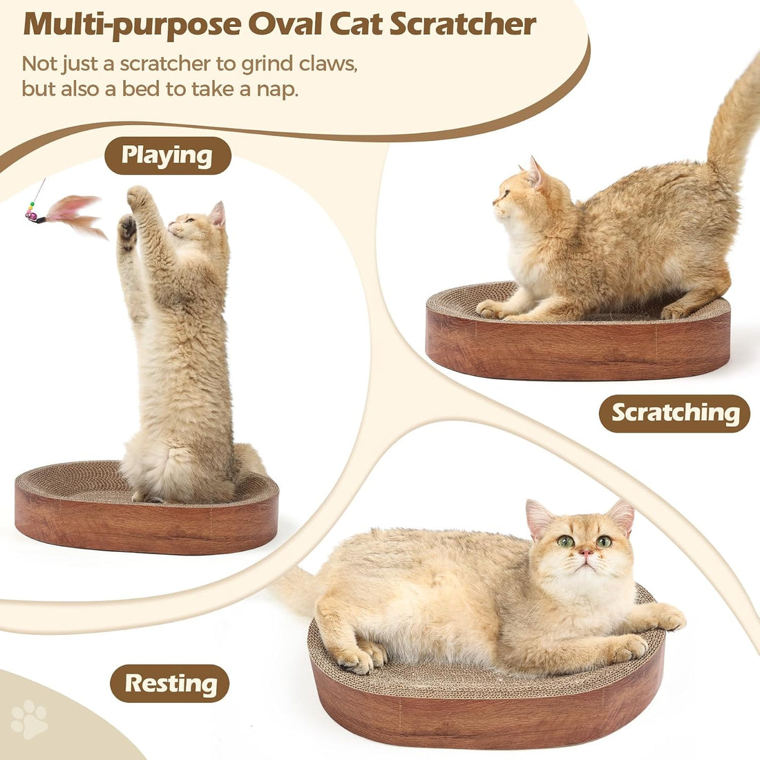 ComSaf Cat Scratcher Bed, Oval Cardboard Scratching Board for Indoor