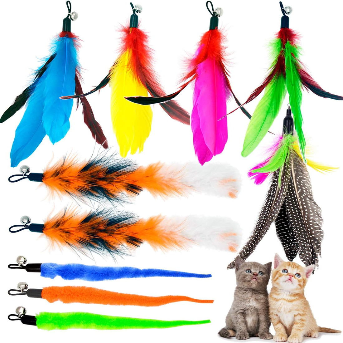 Cat Feather Toys Refills, 10 Pieces Worms Feathers Refills