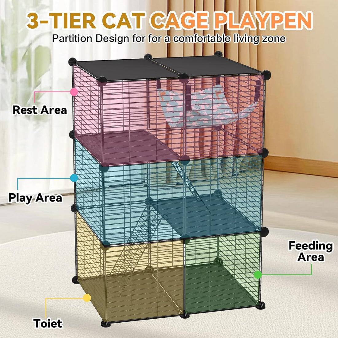 VISCOO Cat Cage, 3-Tier DIY Catio Cat Enclosures, 24"x16"x 36"