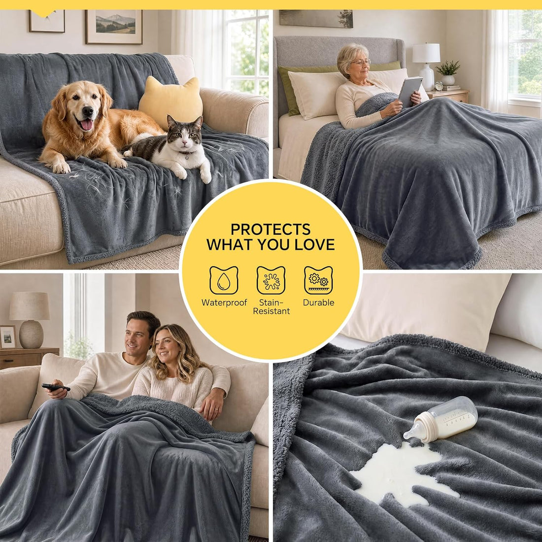 Waterproof Pet Blanket, Liquid Pee Proof Dog Blanket for Sofa Bed