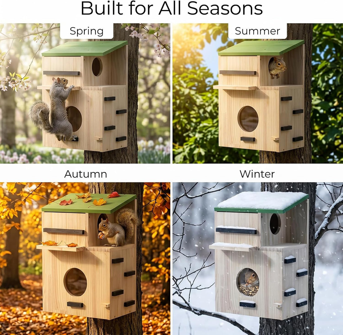 Large Squirrel Houses for Outside, Squirrels Nesting Box with Platform