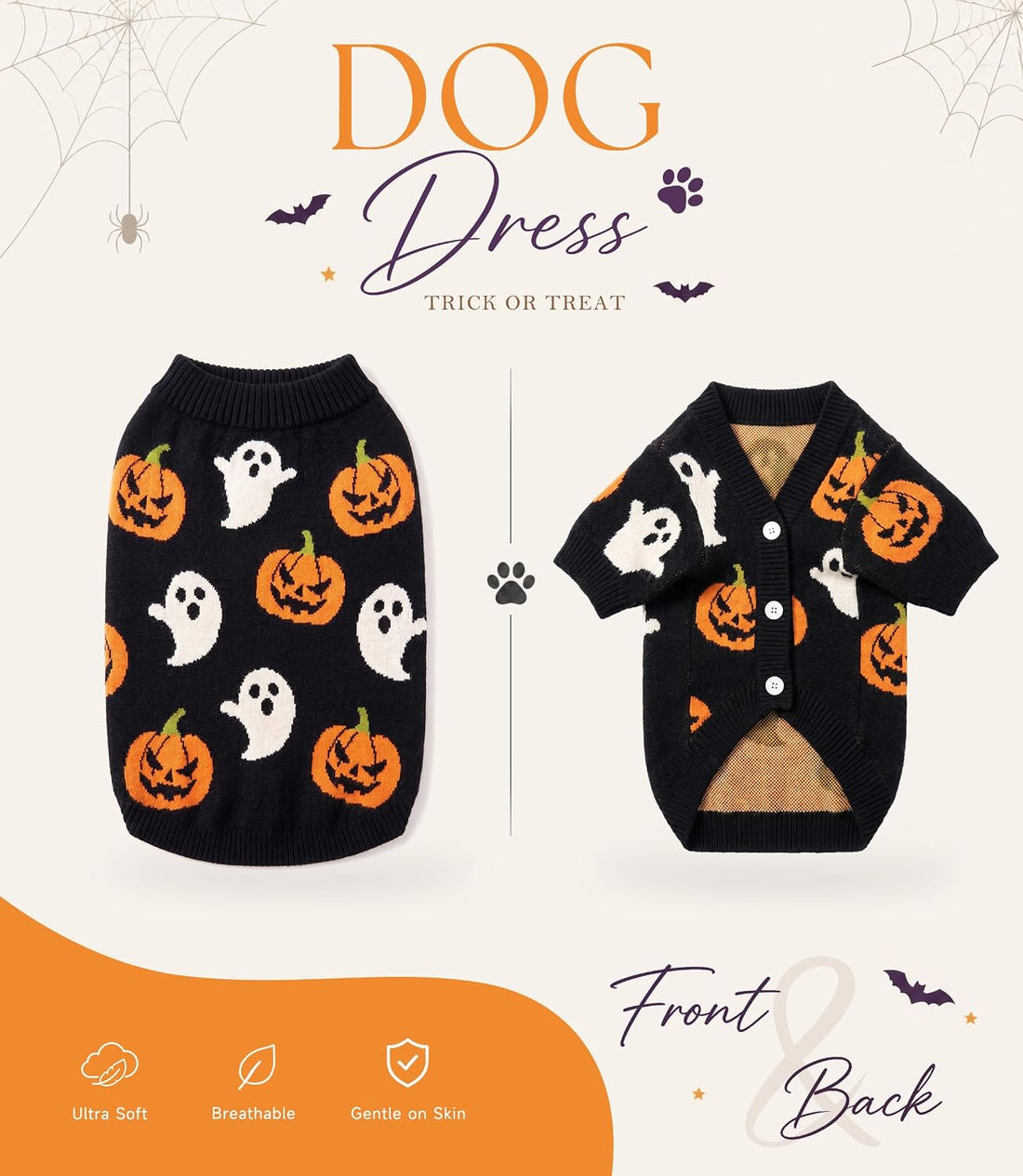 Dog Halloween Sweater Dog Soft Warm Clothes Outfit Halloween Costumes