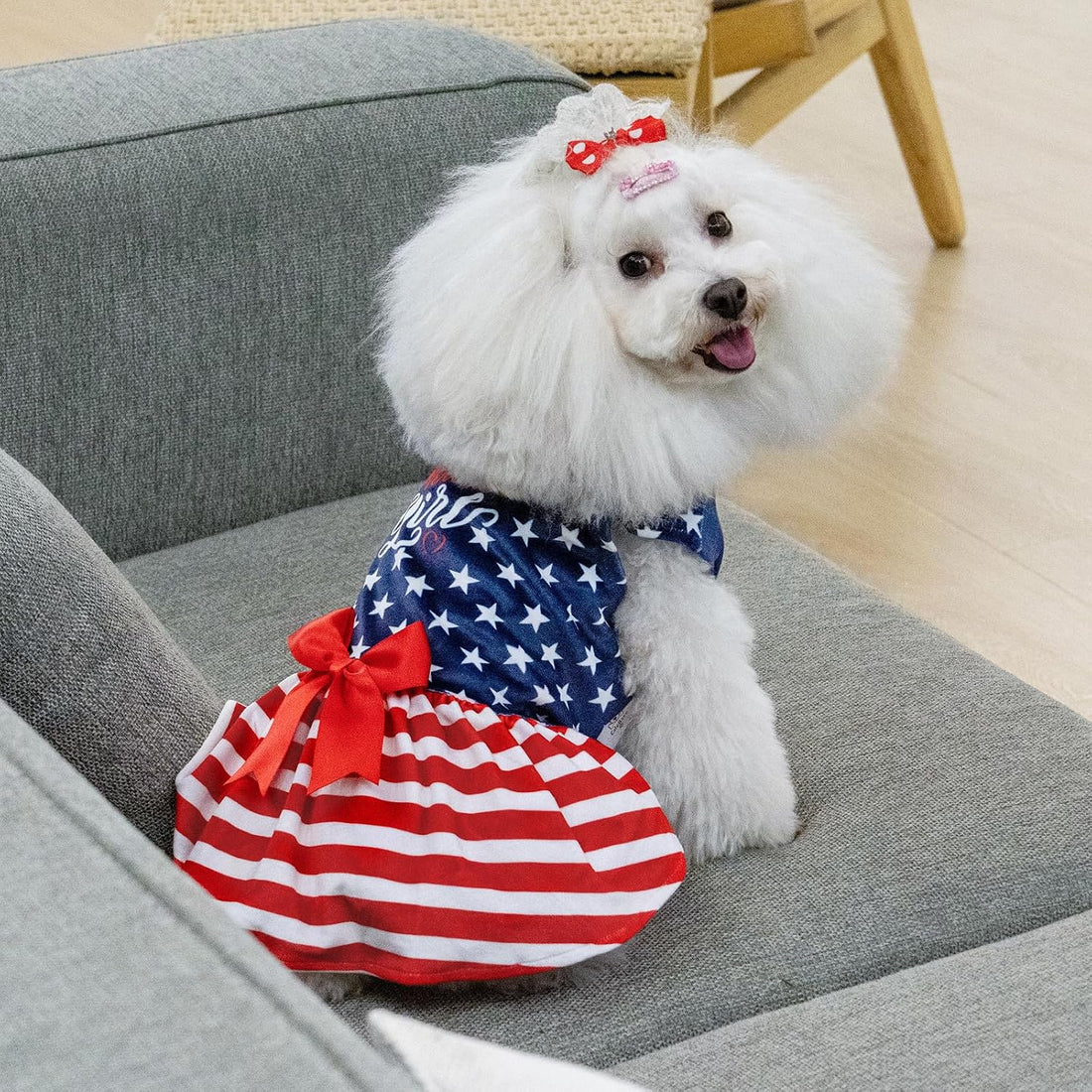 CuteBone Dog Dresses Velvet 4th of July Small Dogs Clothes Onesie Pet