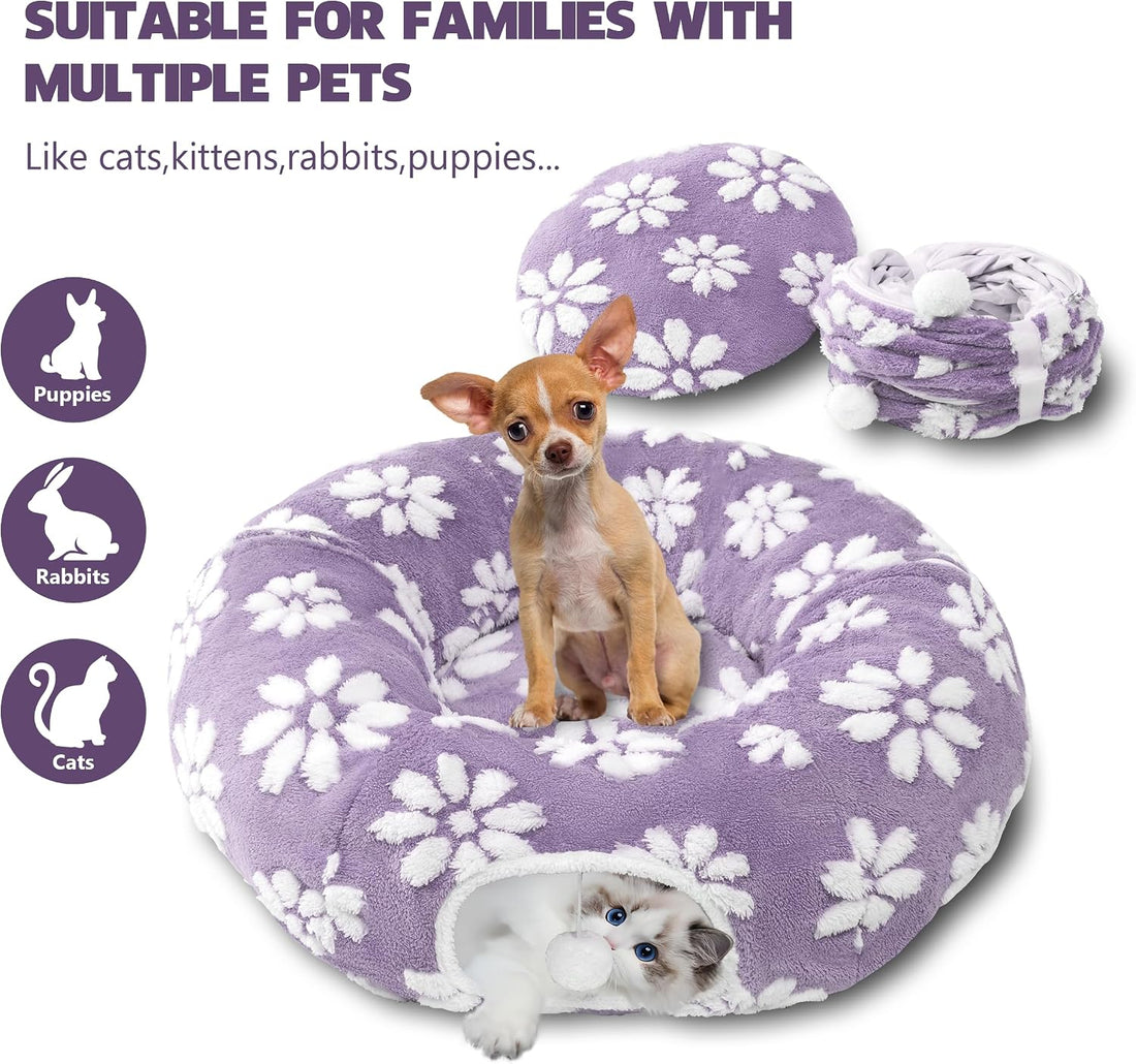 Cute Round Cat Tunnel for Indoor Cats, Purple