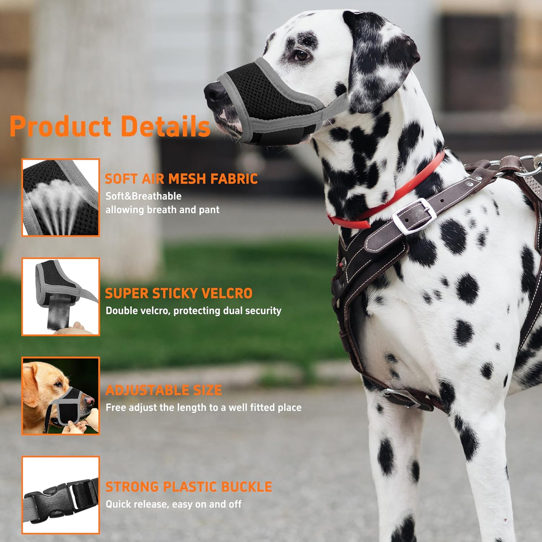 Seyezo Dog Muzzle, Breathable Nylon for Small Medium Large Dogs, Black