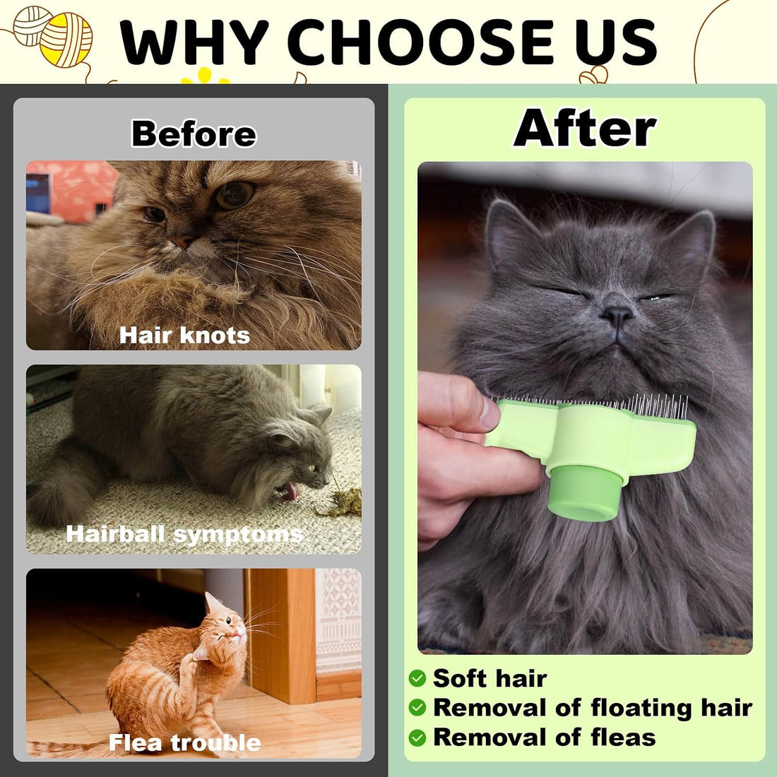 XANGNIER One-click Self Cleaning Cat Comb for Long/Short Haired Cats