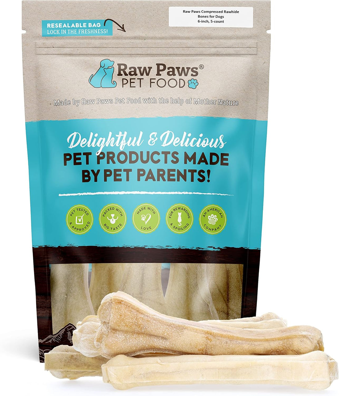 Raw Paws 6-inch Compressed Rawhide Bones for Dogs, 5-Count - Medium