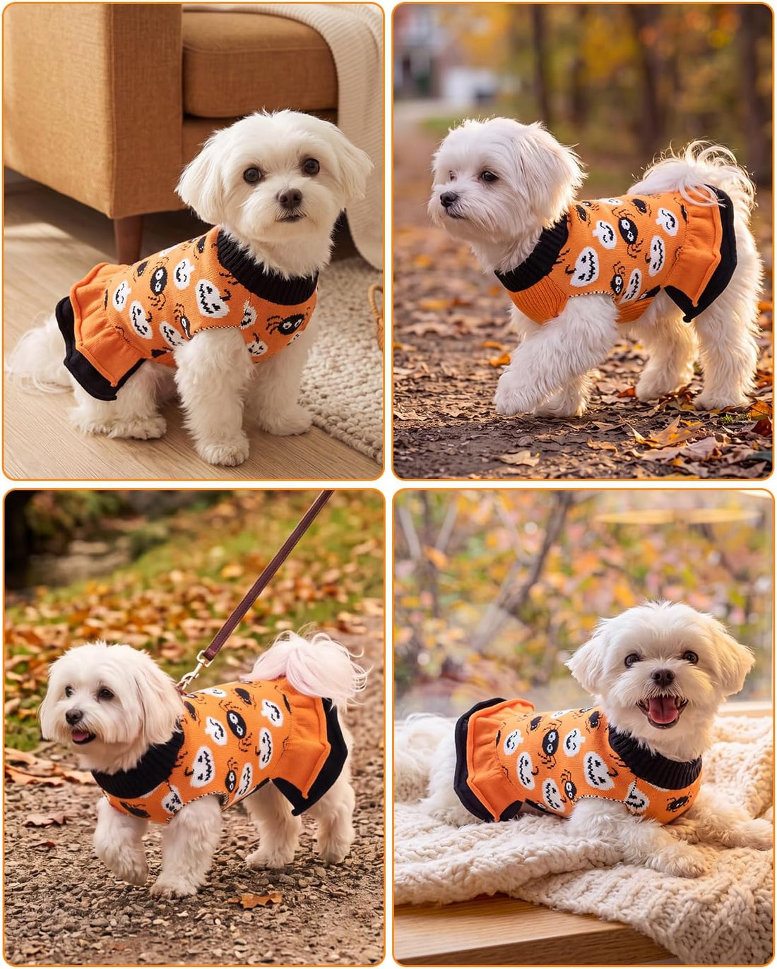 CuteBone Halloween Ruffle Dog Sweater Dress for Medium Dogs