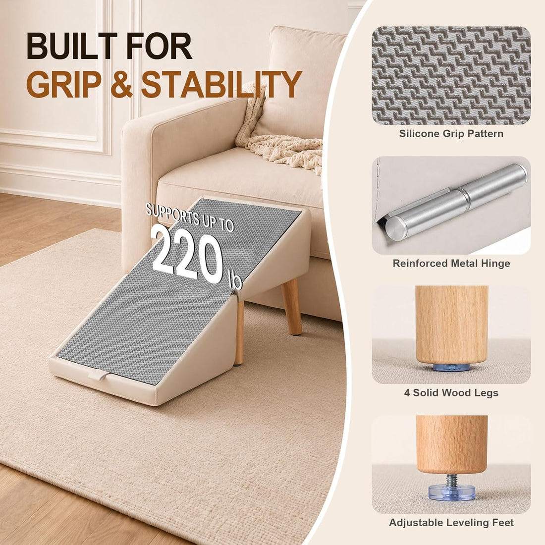 Dog Ramp for Couch and Bed, 16" High Foldable 2-in-1 Dog Ramp Ottoman