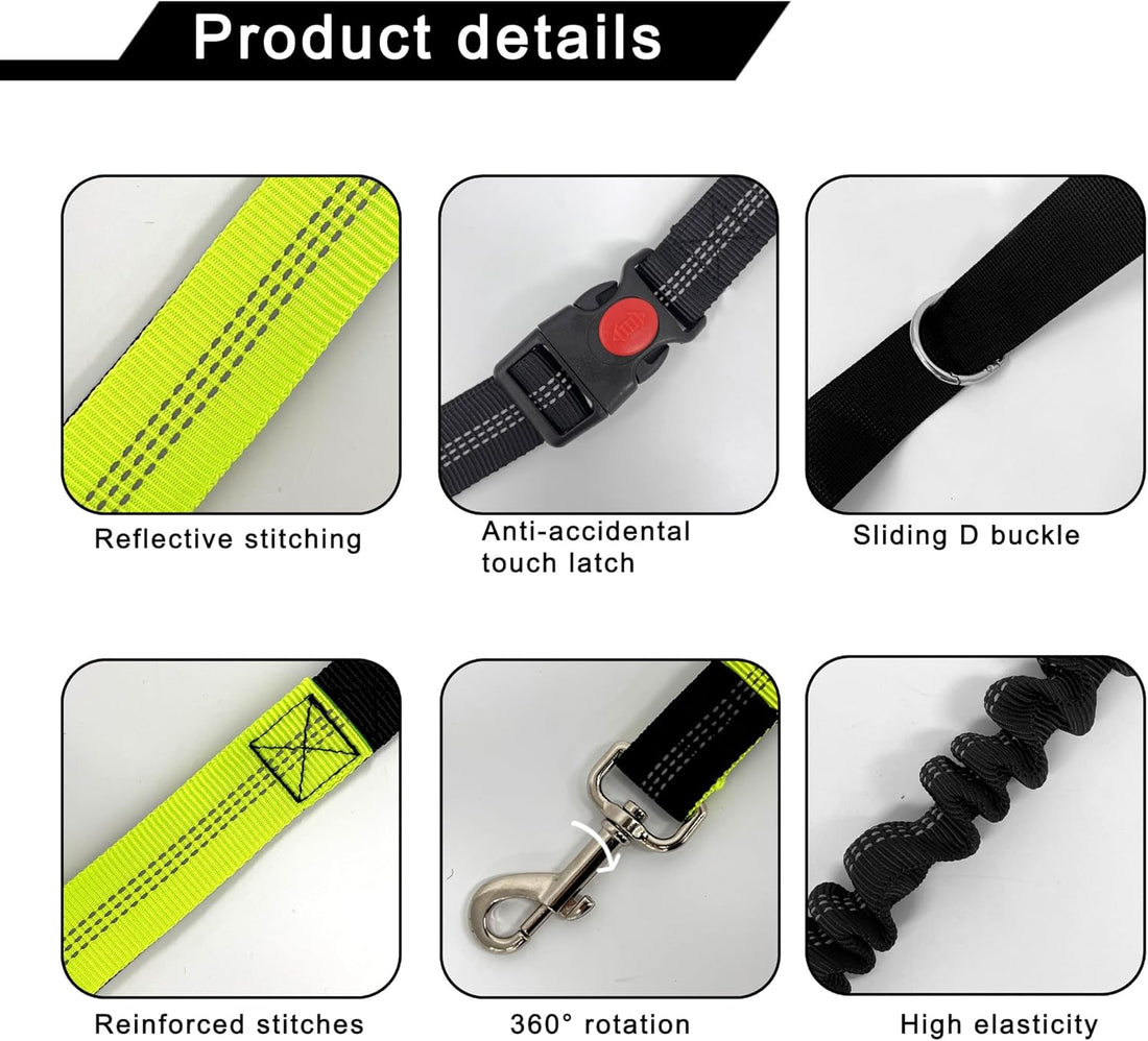 Hands Free Dog Leash with Zipper Pouch, Bungee Waist Leash, Black