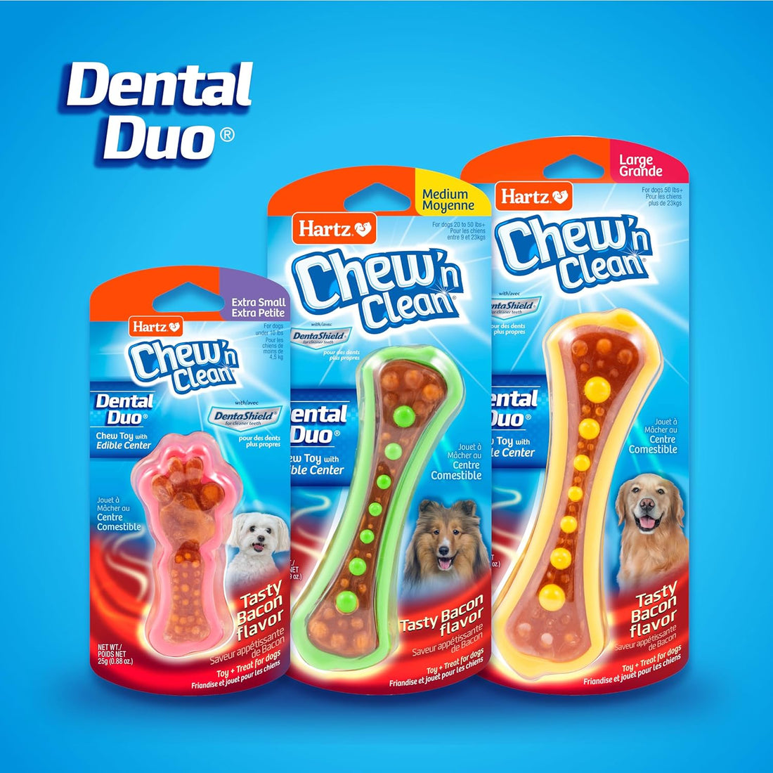 Hartz Chew 'n Clean Dental Duo Dog Treat & Chew Toy, Color Varies