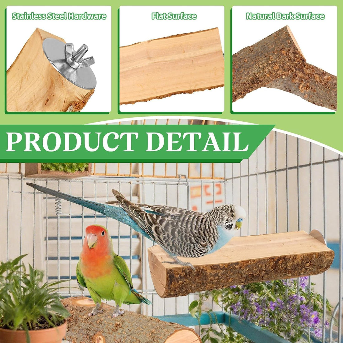 2PCS Large Flat Bird Perch Platform for Cage (6" x 3.15")