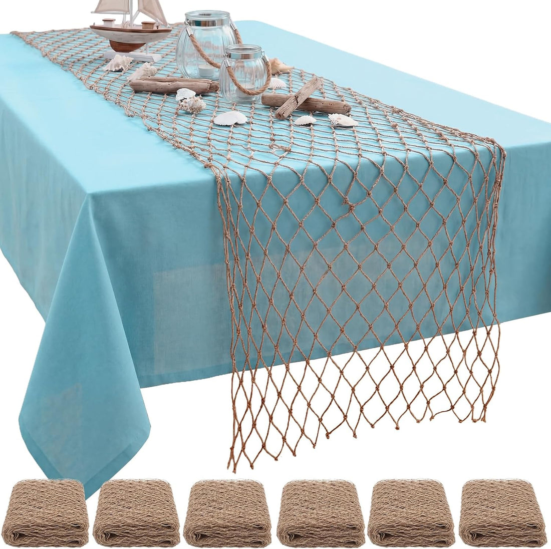 SATINIOR 12 Pcs 12 x 72'' Fishing Net Table Runner Party Decor