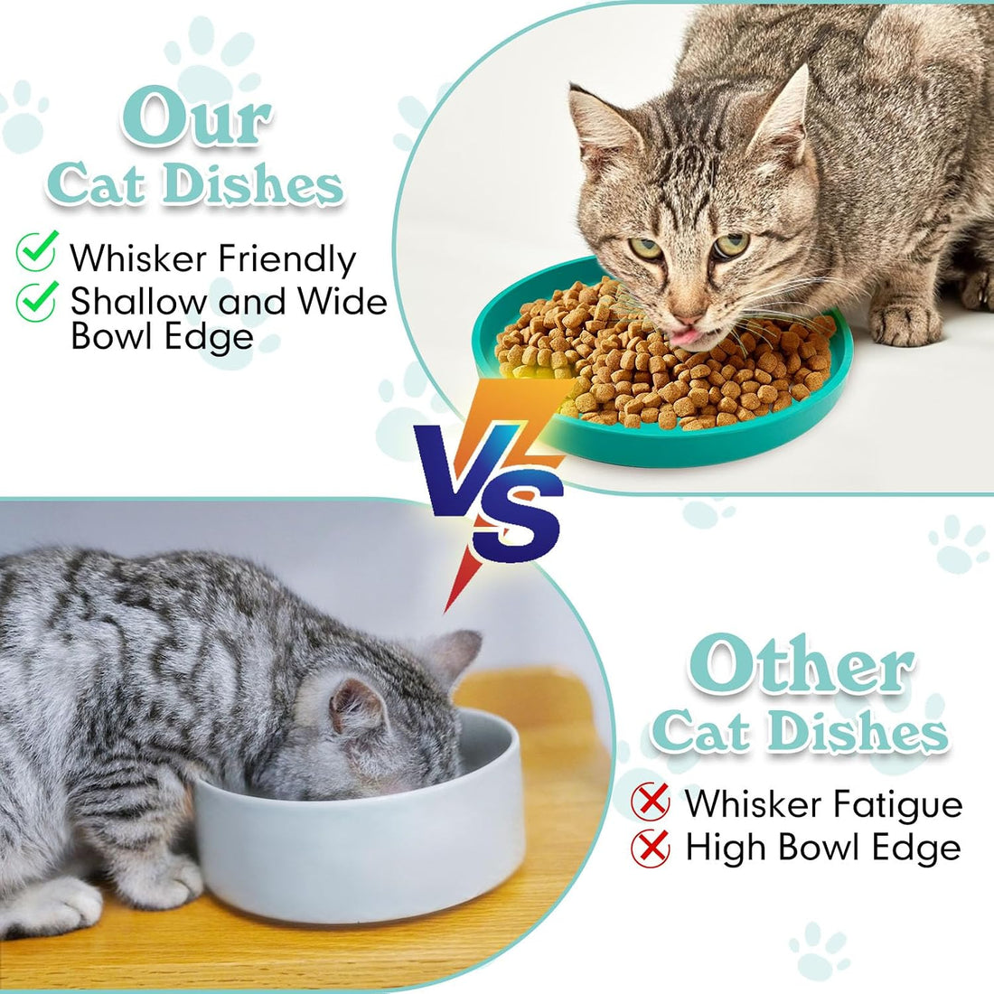 Silicone Cat Food Bowls Shallow Cat Dishes 5.9in Wide Pet Plates Set