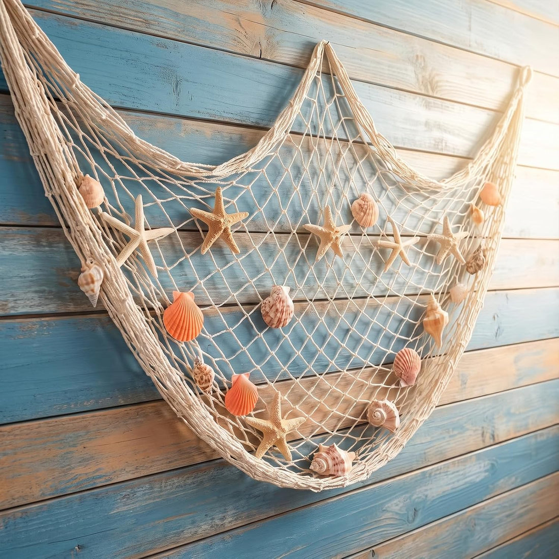 2 Pcs Fish Net Decorations, Natural Cotton Fishing Net Decor