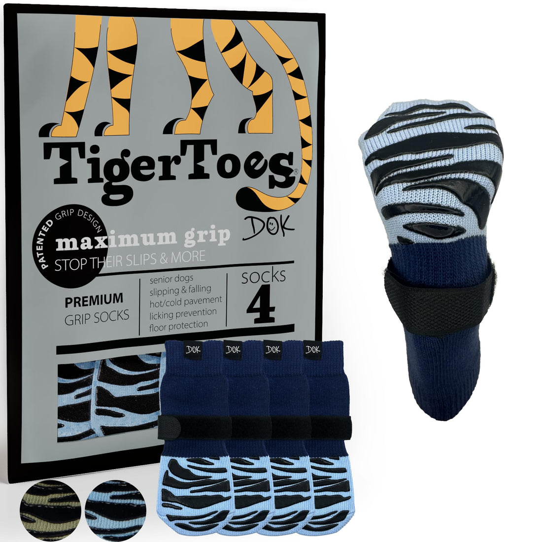 DOK TigerToes Premium Non-Slip Dog Socks for Hardwood Floors