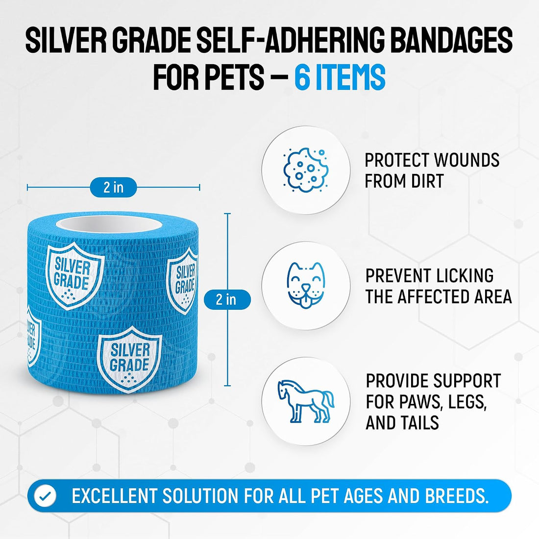 SILVER GRADE Vet Wrap for Horses, Cats, Birds & Other Animals