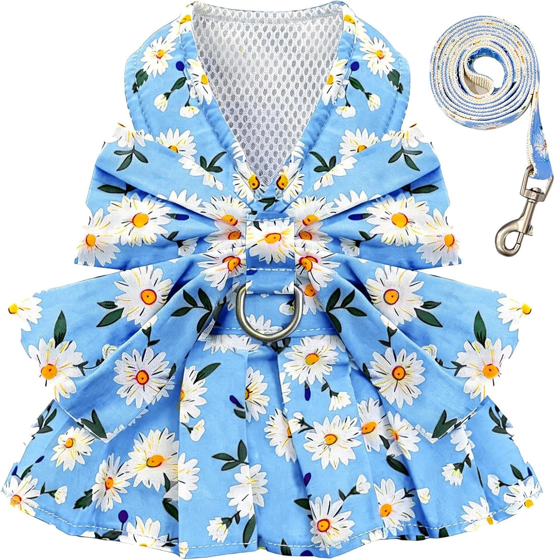 BAEJMJK Dog Dress Bowknot Harness Leash Set for Small Dogs Cats Daisy