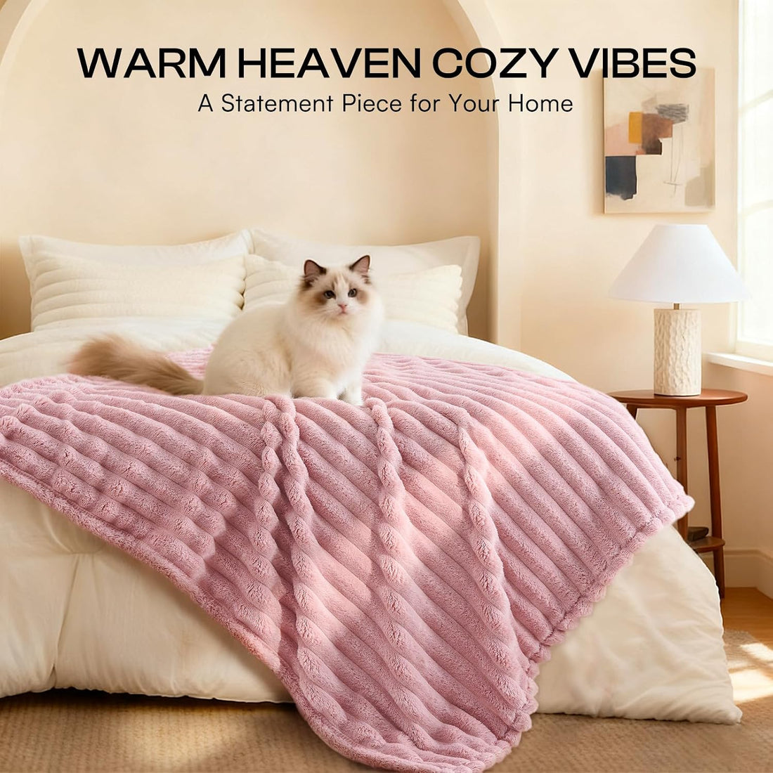 LINENLUX 1 Pack 3 Fleece Dog Blanket Soft Warm Cat Beige/Pink/Grey