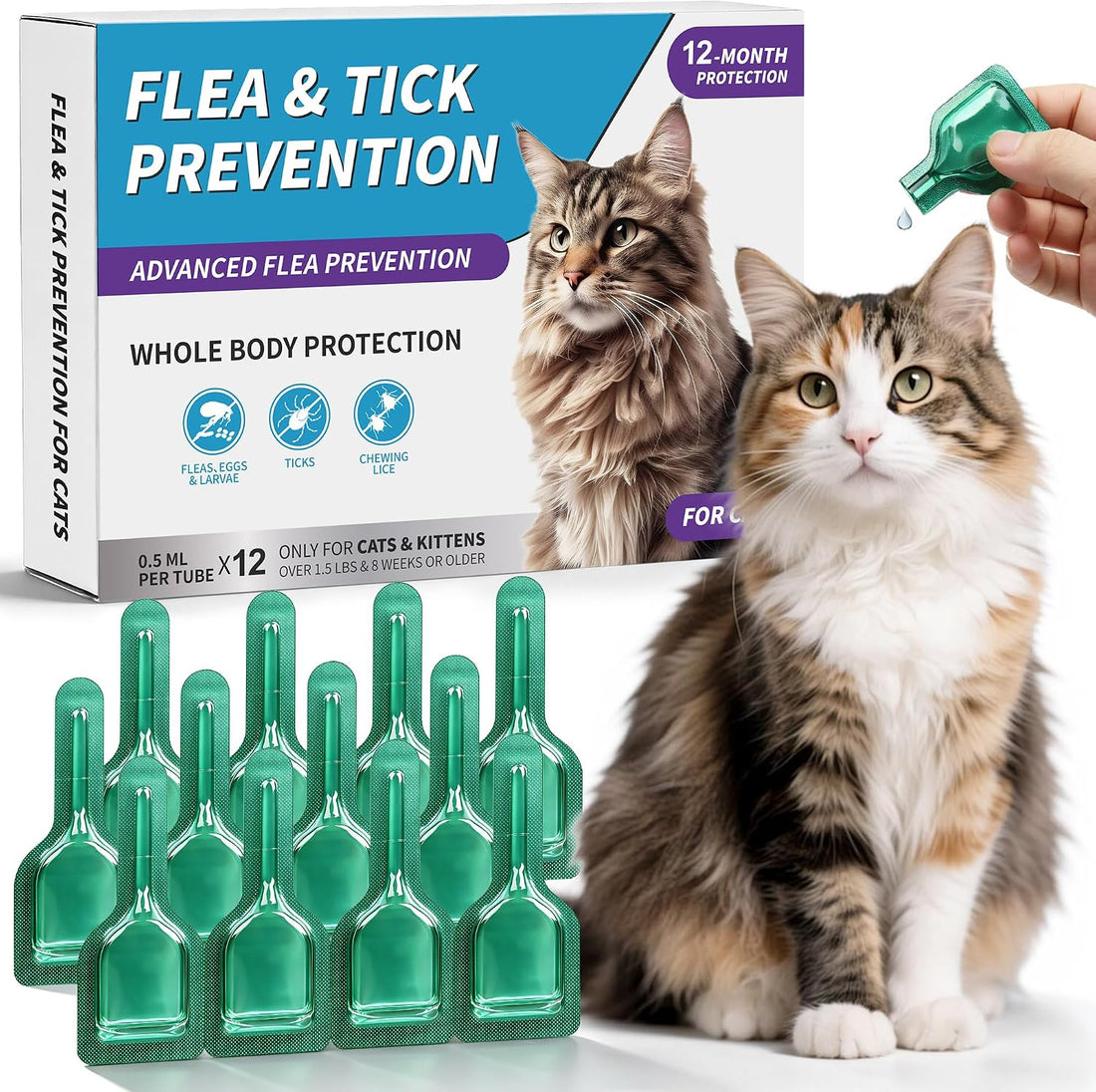 Miguelina 12 Pcs Flea & Tick Topical Spot-On Drops for Cat