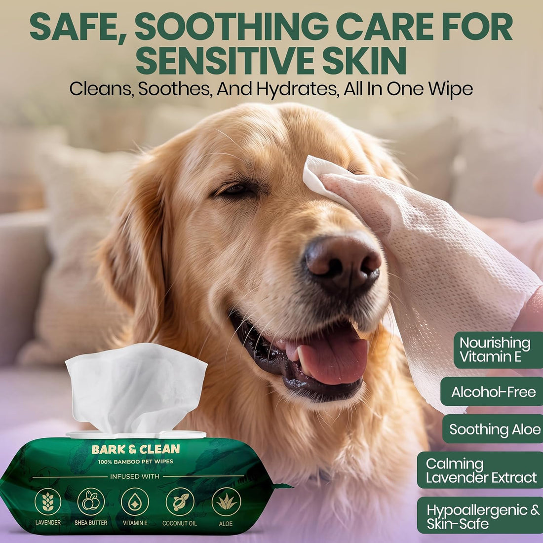 Bark & Clean Bamboo Dog Wipes for Cleaning & Deodorizing